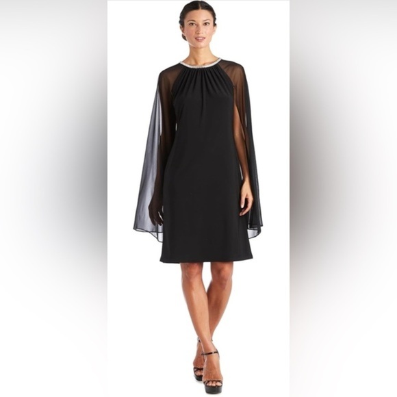 Beautiful NWT R&M Richard Size 18W Crew Neck Capelet Long Sleeve Chiffon Dress - Picture 1 of 9